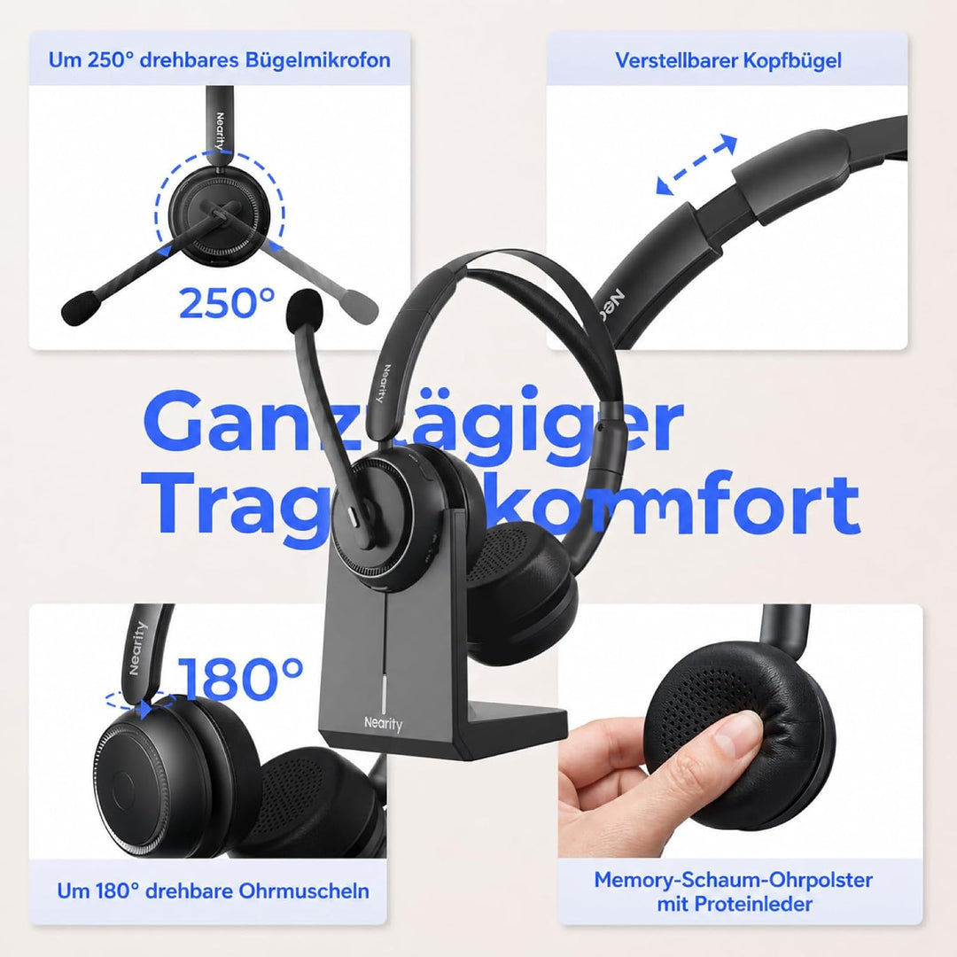 NEARITY EP320 Wireless Headset mit Mikro für Arbeit, Bluetooth-Headset mit Geräuschunterdrückung, US