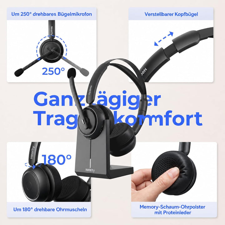 NEARITY EP320 Wireless Headset mit Mikro für Arbeit, Bluetooth-Headset mit Geräuschunterdrückung, US