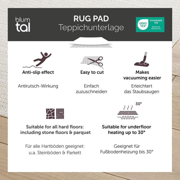 Blumtal Antirutschmatte für Teppich Vinyl, Teppich Antirutschunterlage, zuschneidbare Antirutschmatt