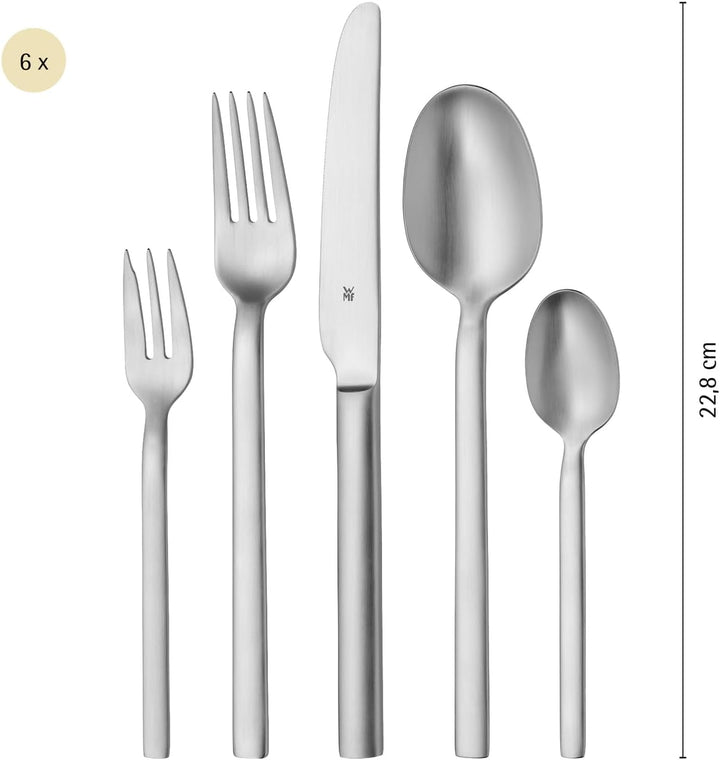 WMF Alteo Edelstahl Besteck Set 6 Personen, 30-teilig, Monobloc-Messer, Cromargan Edelstahl mattiert
