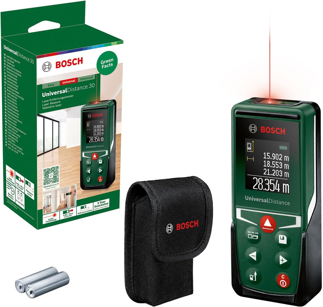 Bosch Laserentfernungsmesser UniversalDistance 30 (Distanz bis 30m präzise messen, Messfunktionen, S