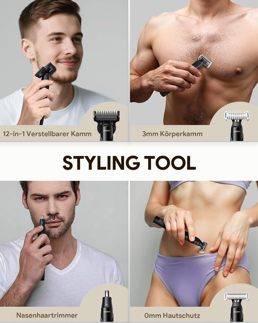 Xpert T Magnetisch Rasierer Herren Elektrisch mit Etui, Unisex Barttrimmer mit Nasenhaartrimmer, Ver