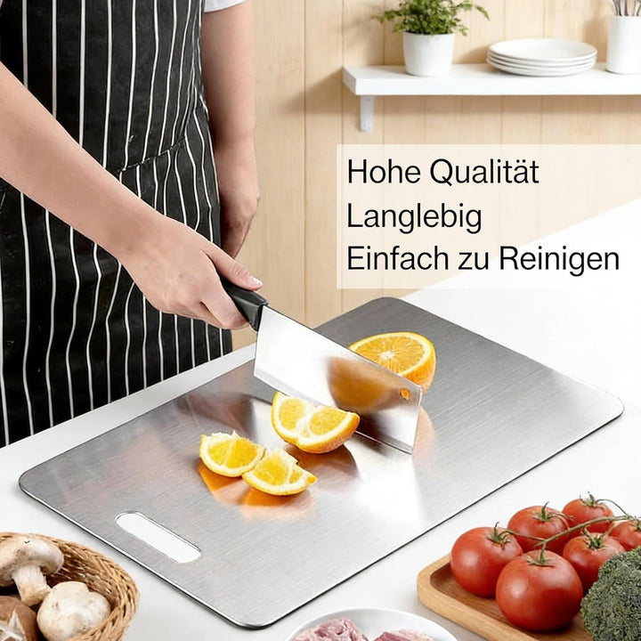 Titan Schneidebrett Set, 3 Stück Schneidebrett Edelstahl, Doppelseitiges Schneidebretter für Fleisch