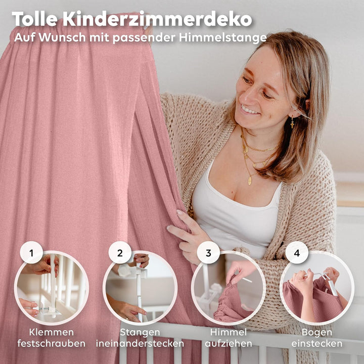 lilimaus Betthimmel Babybett [in 12 Farben] Himmel Babybett aus 100% Baumwolle Musselin - Betthimmel