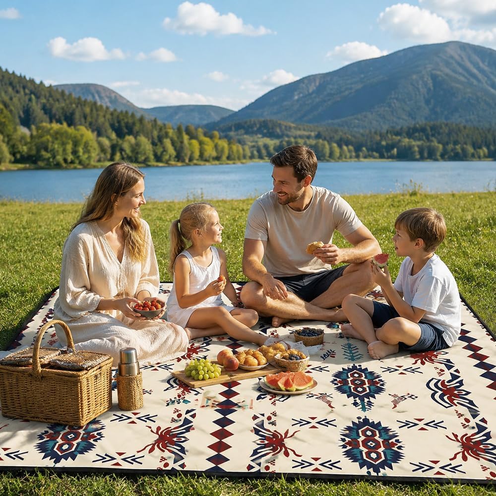 Boho Picknickdecke Wasserdicht Picknickdecke 200x200, Stranddecke Sandfrei Tragbare Waschbar, Outdoo
