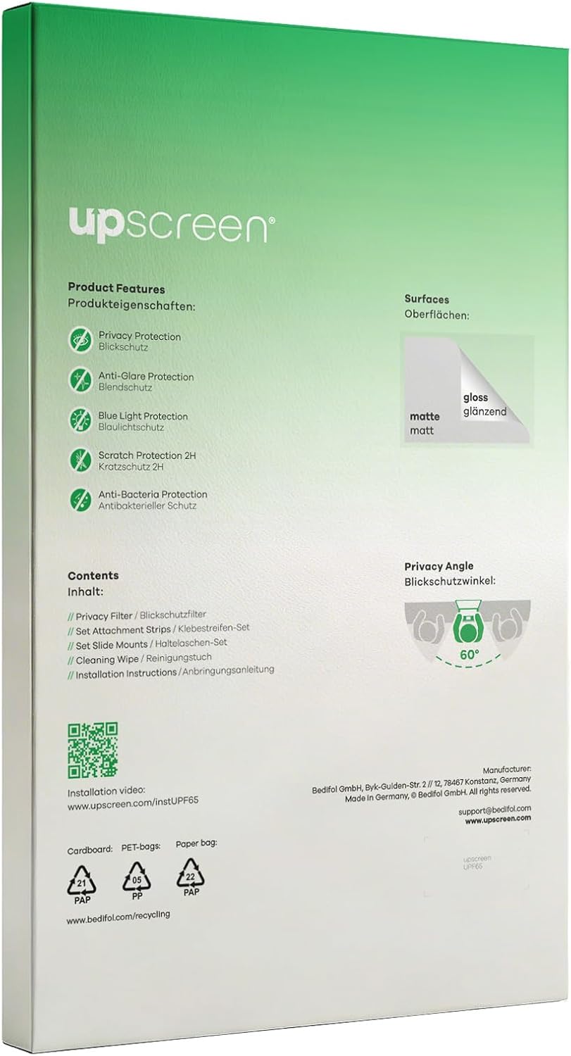 upscreen Blickschutzfilter für Dell XPS 15 9500 Privacy Filter Blickschutzfolie Sichtschutz-Folie [B