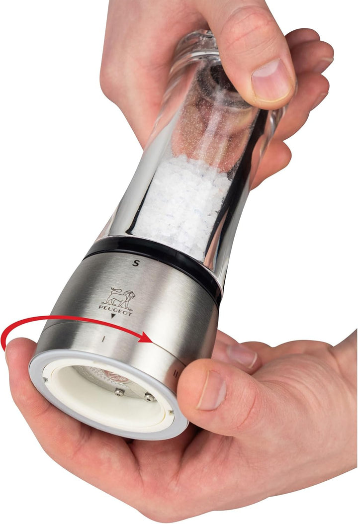 Peugeot Daman Manuelle Salzmühle, Mahlgradeinstellung u'Select, Acryl/Edelstahl, Transparent/Silber,