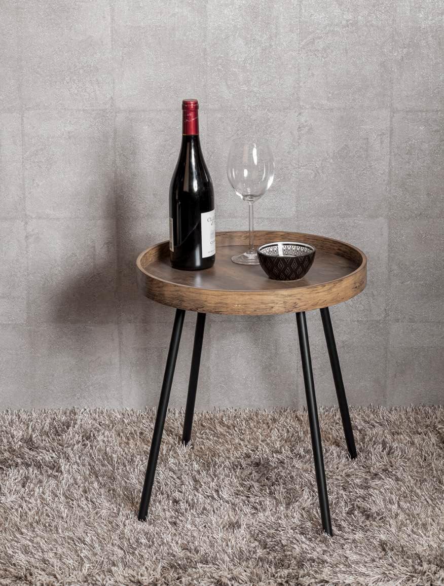 HAKU Möbel Beistelltisch, MDF, eiche, schwarz, Ø 40 x H 45 cm, Eiche, Schwarz
