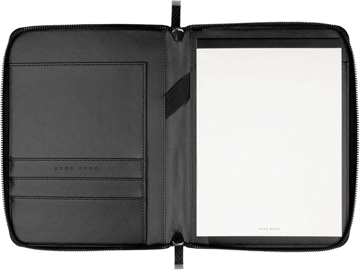Hugo Boss Businessmappe Herringbone Konferenzmappe A5 aus veganem Leder in der Farbe Schwarz, Masse: