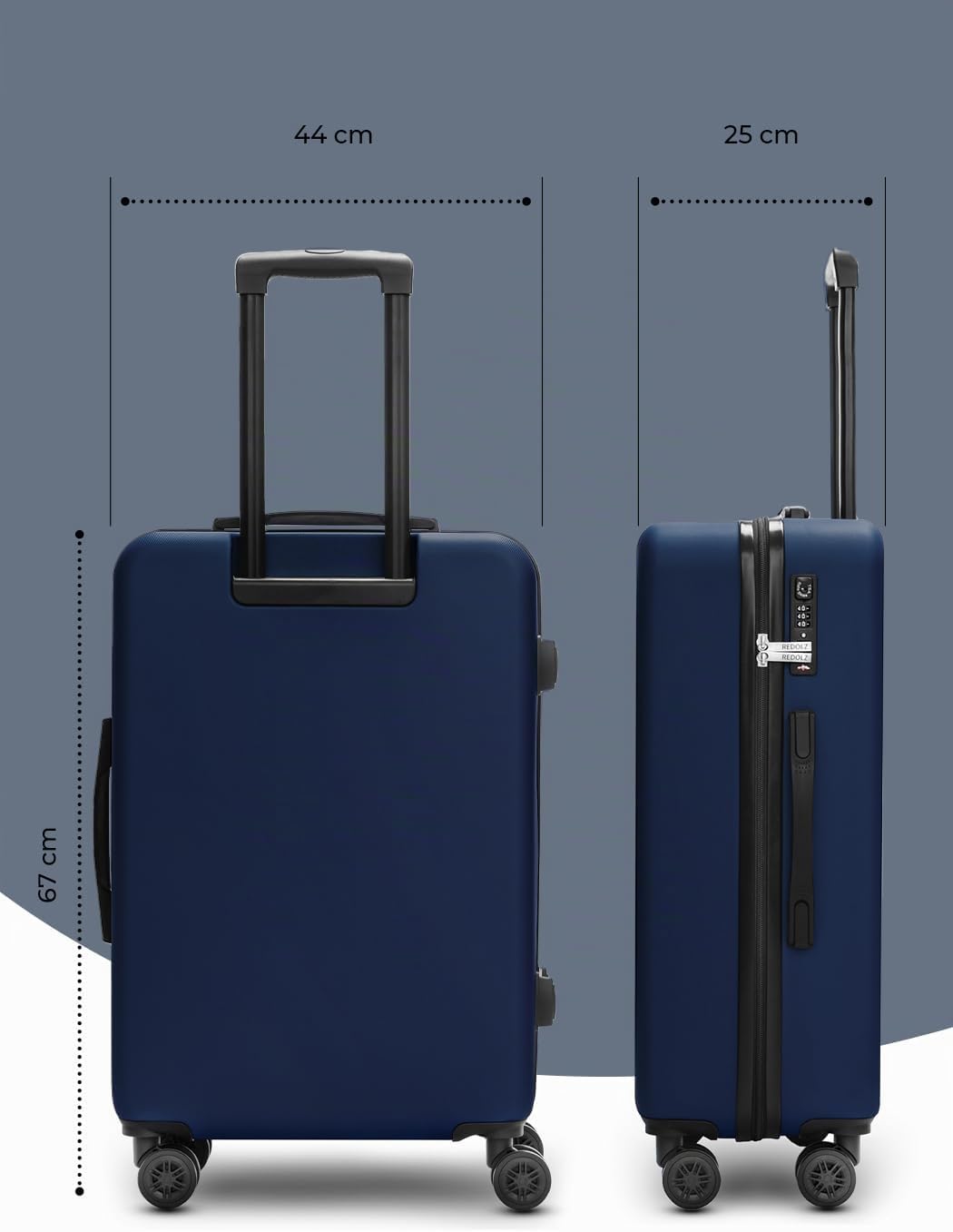 REDOLZ mittelgrosser Hartschalen Check-in Koffer | Trolley 44 x 25 x 67 cm aus hochwertigem ABS Mate