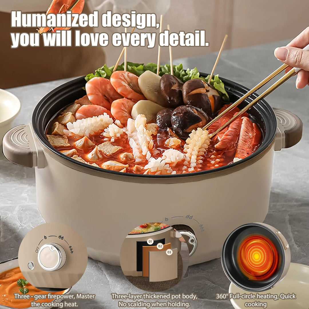 Hot Pot Elektrisch mit Dampfgarer, 4.6 L Tragbar Elektrischer Kochtopf 1000W, Multifunktionaler Hotp