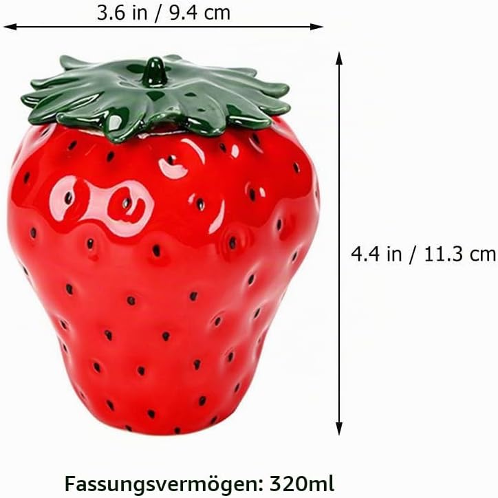 STOBAZA Keramikdose Erdbeerform 4.45X3.70X3.70In Mit Luftdichtem Deckel Frische Vorratsdose Für Tee