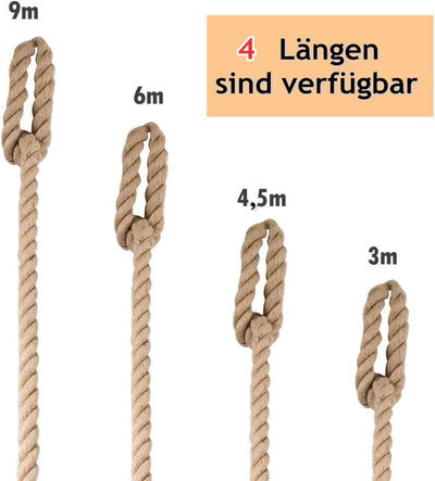 RELAX4LIFE Kletterseil aus Jute, Trainningsseil Ø38 mm, 3-strängiges Schaukelseil mit Gummigriffen,