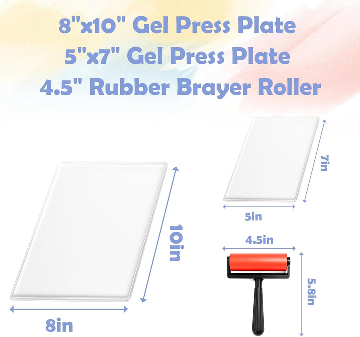 Gel Druckplatte, Wiederverwendbare Gel Printing Plate, Inklusive Mini-Rollerpinsel, Stempeln und Tex