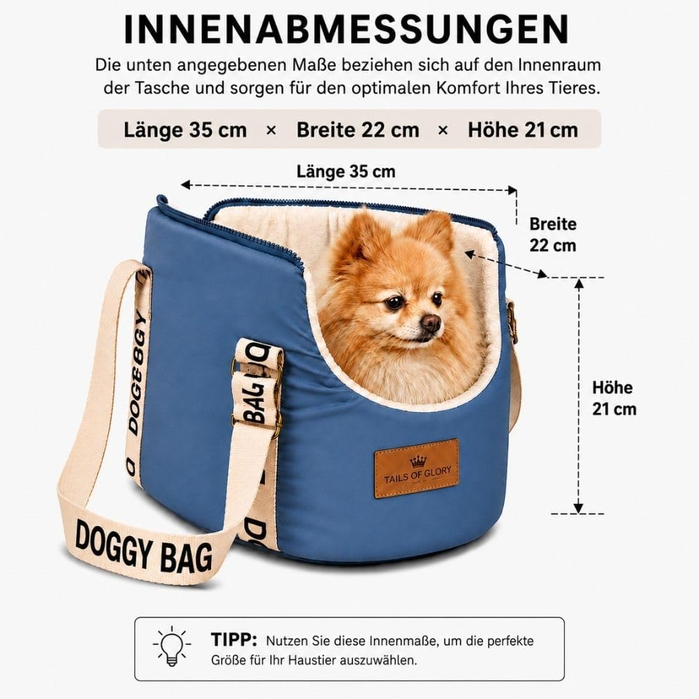 Hundetragetasche mit Reisebett für kleine Hunde und Katzen bis 8 kg | Tails of Glory: Transporttasch