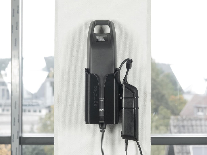 egmatec E-Bike Wandhalterung für Bosch PowerPack mit Ladegerät Montage, schwarz kompatibel mit Akkus