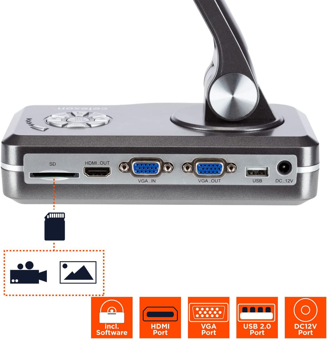 celexon Dokumentenkamera DK800 mit Tragetasche M | Flexible Plug&Play Lösung mit Diebstahlschutz für