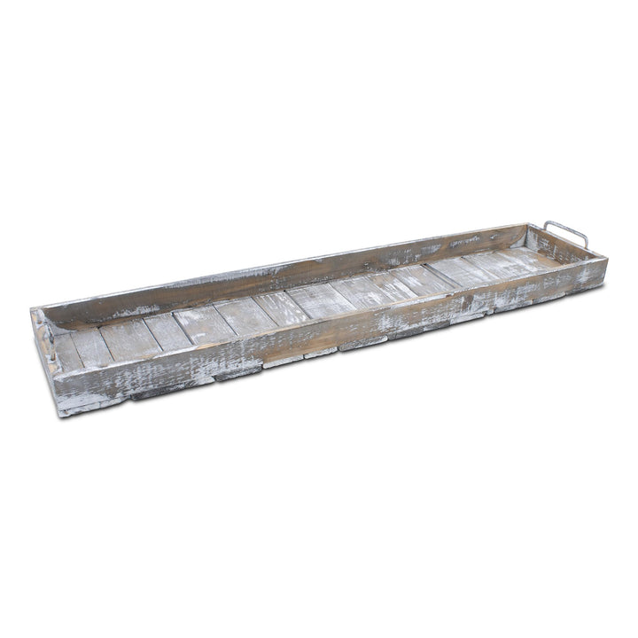 Holz Deko Tablett XXL Used Look mit Griffen aus Metall - 90 x 20 cm - Servier und Kerzen Brett recht