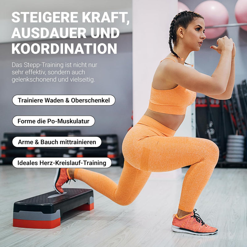 MSPORTS Steppbrett Home inkl. Übungsposter + Workout App GRATIS | 2 - Fach höhenverstellbarer Steppe