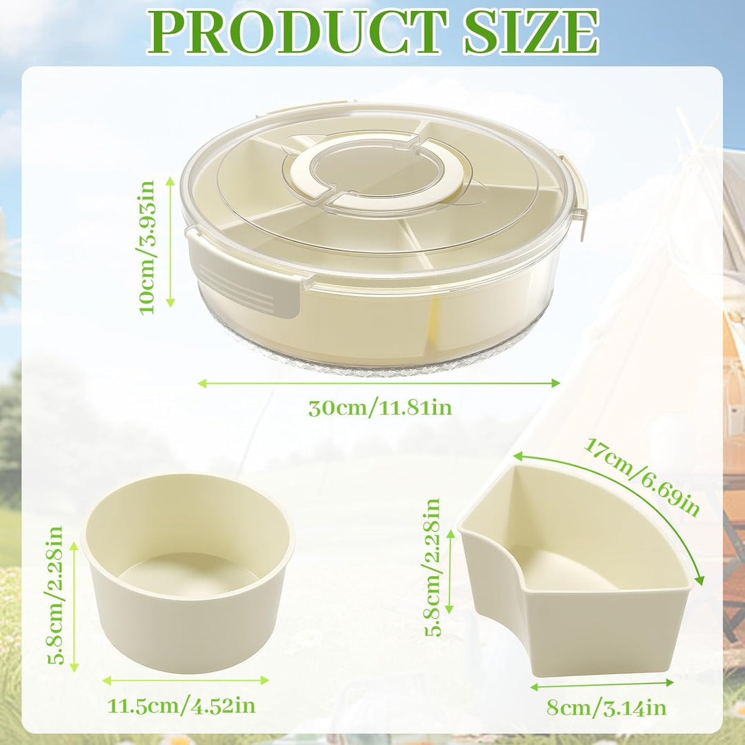 6-Fach Snackbox Rund-Ø30x10cm- 360° Snack Spinner Drehbar mit Deckel & Griff,Snackdose Organizer Gro