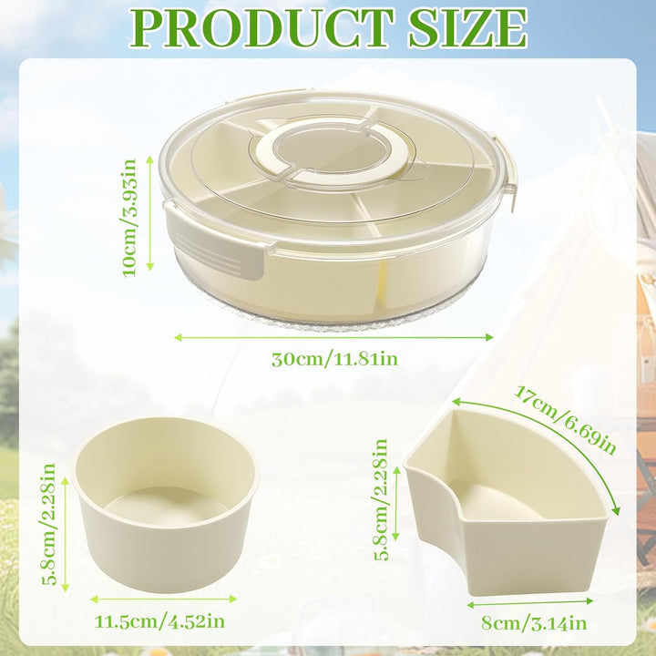 6-Fach Snackbox Rund-Ø30x10cm- 360° Snack Spinner Drehbar mit Deckel & Griff,Snackdose Organizer Gro