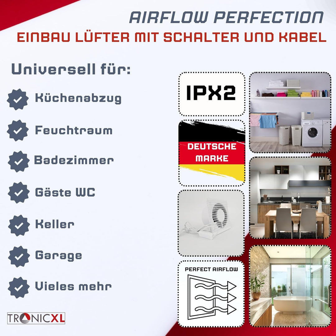 TronicXL 100mm Bad-Lüfter Ventilator Wand Einbau Badlüfter Wandlüfter Wandventilator WC Badezimmer/K