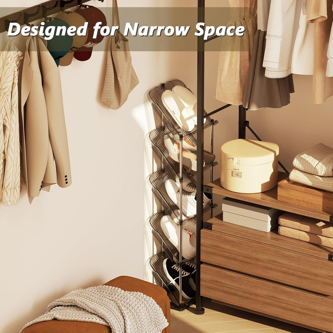 Schuhregal Schmal mit 5 Ebenen, Platzsparend Schräg Schuhablage, Schuhschrank Schuhaufbewahrung Shoe