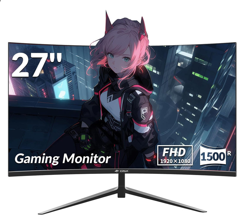 CRUA Gaming Monitor Curved Monitor - 27 Zoll FHD Curved Computer Monitor, Krümmung 1800R, VA-Panel,