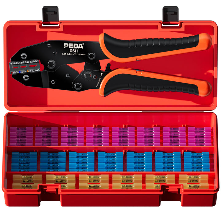 PEBA Crimpzange Set mit Stossverbindern, Schrumpfverbinder & Kabelverbinder Set, IP67 wasserdicht, v