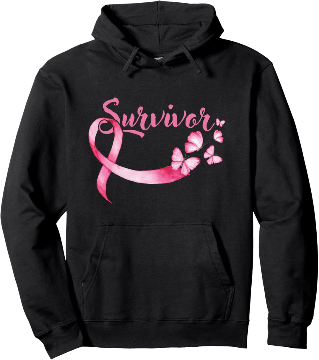 Brustkrebsaufklärung Rosa Schmetterlinge Bandüberlebende Pullover Hoodie