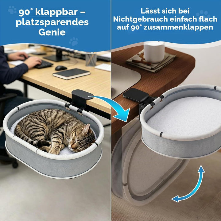 Katzenbett Schreibtisch Katzenkorb bis 27KG - Stabile Cat Desk Bed Befestigung Ohne Bohren - 90° Fol