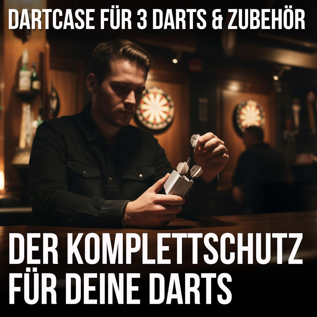 Dartcase Profi 4.0, robuste Darttasche für 3 Darts und Zubehör, weiss, Aufbewahrung für Steeldarts u
