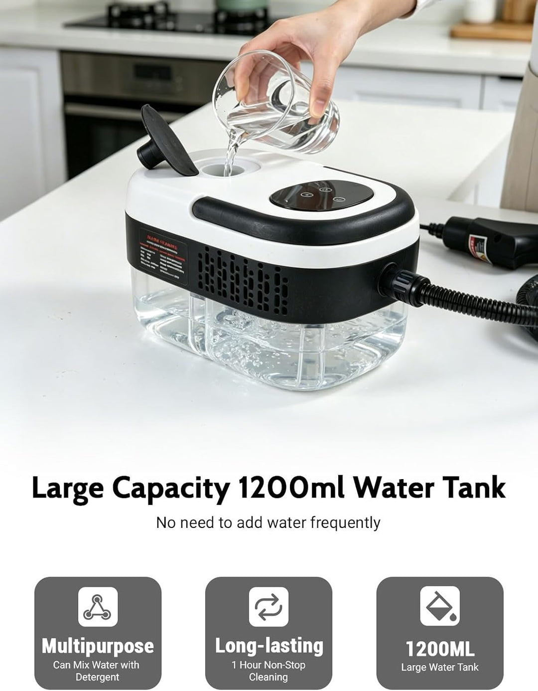 2500W Dampfreiniger Handgerät mit 6 Stufen Regelbar, 1200ml Wassertank, 105°C Hochdruckreiniger für