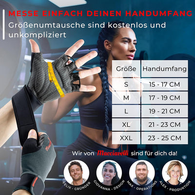 MACCIAVELLI® Fitness Handschuhe Herren Damen - Trainingshandschuhe für Krafttraining, Kraftsport, Bo