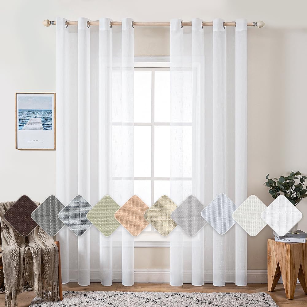 MIULEE 2er Set Voile Vorhang Sheer Leinenvorhang mit Ösen Transparente Leinen Optik Gardine Ösenscha