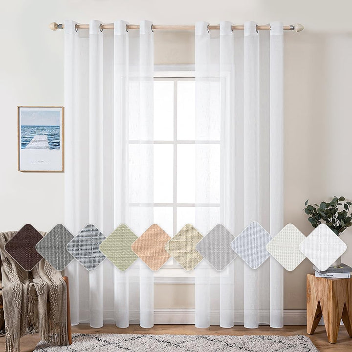 MIULEE 2er Set Voile Vorhang Sheer Leinenvorhang mit Ösen Transparente Leinen Optik Gardine Ösenscha