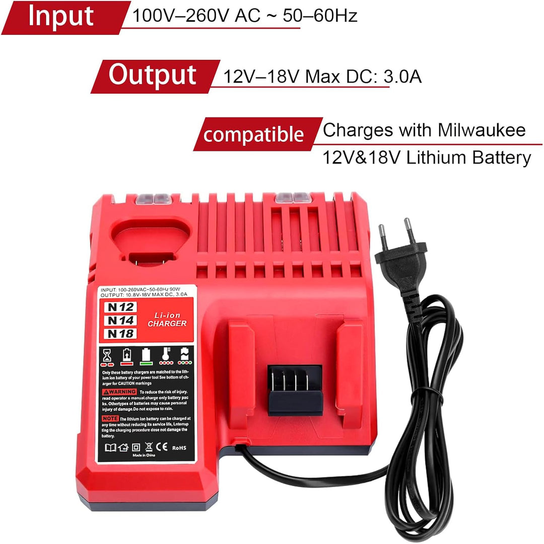 Powarobor M12-18C Multi-Voltage Ersatz Schnellladegerät Kompatibel mit Milwaukee 12V-18V Li-ion Akku