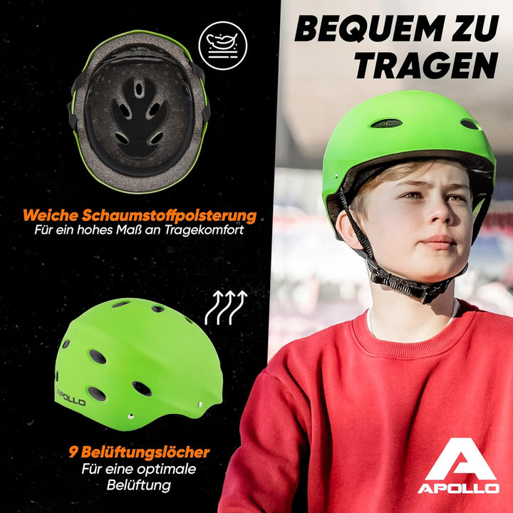 Apollo Skaterhelm Herren, Damen und Kinder | Kinderfahrradhelm | Verstellbar | Skateboard, Scooter,