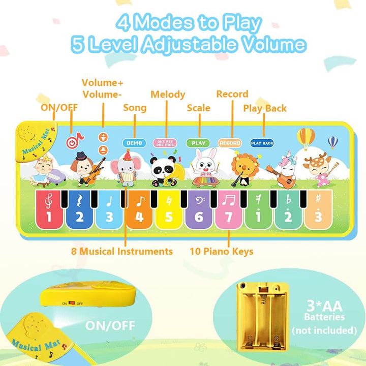 Baby Musikmatte Klaviermatte mit 8 Musikinstrumente, Keyboard Kinder Tanzmatte, Spielzeug Geschenk f