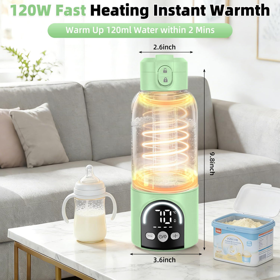 Tragbarer Babyflaschenwärmer Grün für Unterwegs, 500ml Muttermilchwärmer, 12000mAh Akku, 120W Schnel