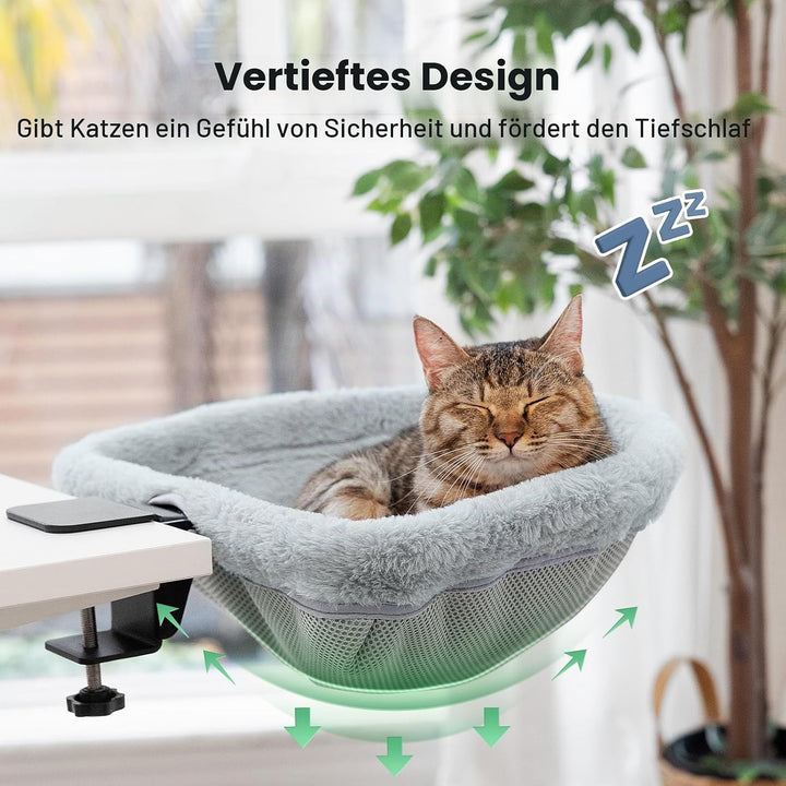 Katzen-Schreibtischbett – Ein-Klick-Faltung, versunkenes Design und platzsparendes halbrundes Katzen