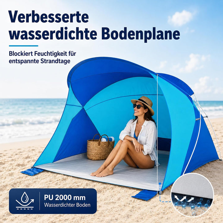 High Peak Strandmuschel mit UPF 40+, Windschutz und PU-2000-mm-Bodenplane | 200 x 150 x 130 cm für 2