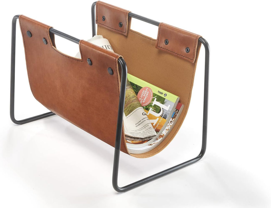 Kobolo Zeitungsständer aus Metall und Kunstleder braun 37x24x27cm 37x24x27 cm, 37x24x27 cm