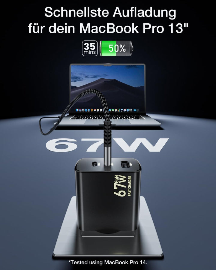 67W USB C Ladegerät 3-Port USB C Netzteil PD Charger 65W PPS Schnellladegerät für MacBook Pro/Air, i