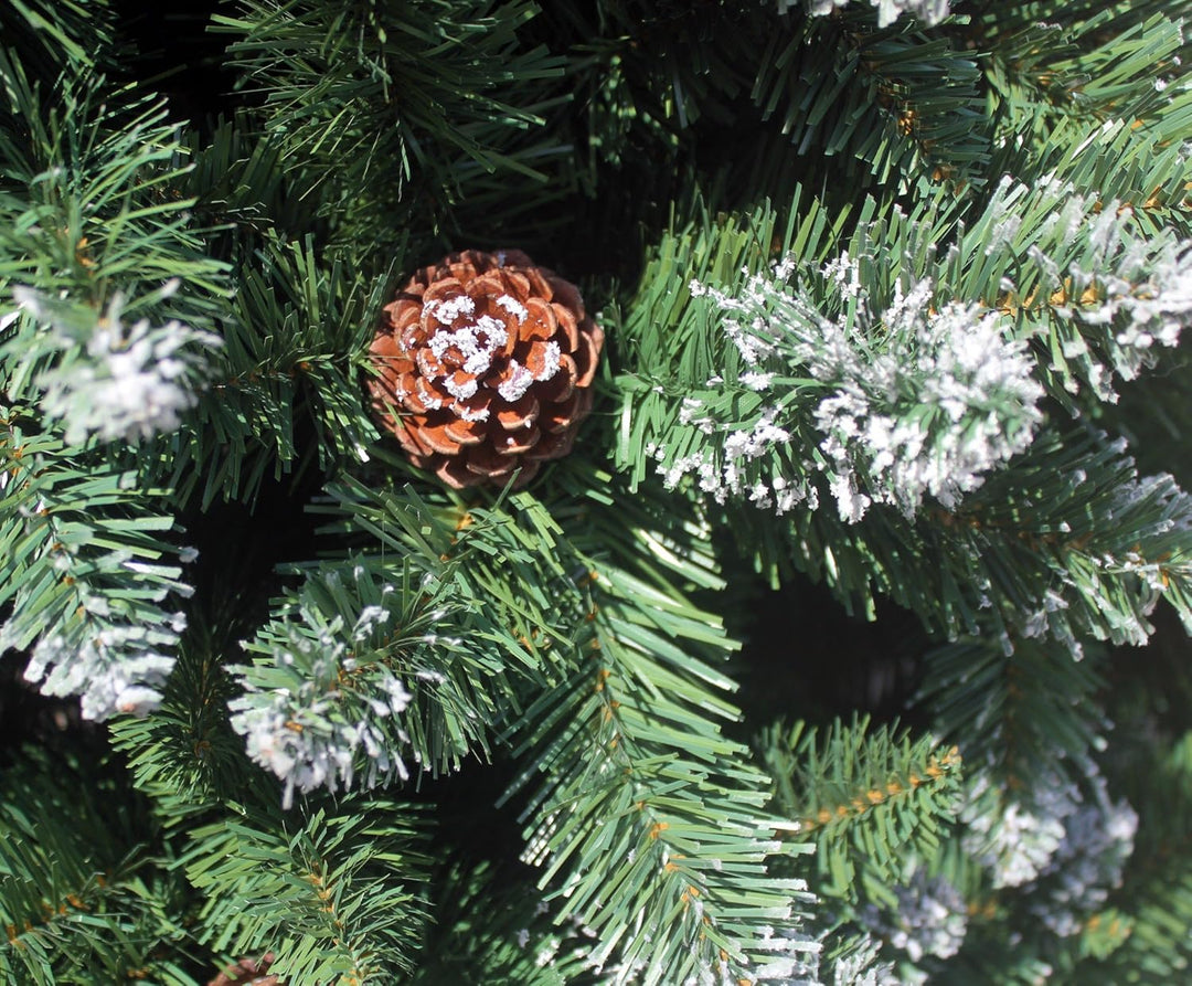 RS Trade HXT 15013 150 cm künstlicher Weihnachtsbaum mit Schnee und Zapfen (Ø ca. 96 cm) ca. 760 Spi