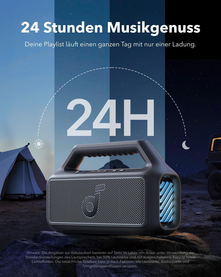 soundcore by Anker, Boom 2 Outdoor-Lautsprecher, 80W, Subwoofer, BassUp 2.0, 24h Akku, IPX7 Wasserdi