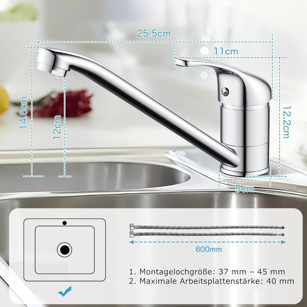 Rehomthy Wasserhahn Küche, Küchenarmatur 360° Schwenkbar, Einhebel Mischbatterie Küche, Spültischarm