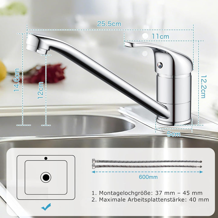 Rehomthy Wasserhahn Küche, Küchenarmatur 360° Schwenkbar, Einhebel Mischbatterie Küche, Spültischarm