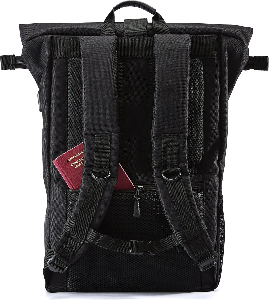 Ela Mo® Rolltop-Rucksack für Damen mit USB-Anschluss – Beauty in Darkness, Beauty in Darkness