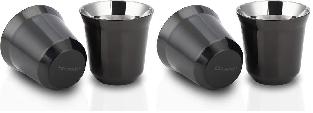 Easyworkz Espressotassen aus Edelstahl, doppelwandig, isoliert, Demitasse-Tassen, 2er-Set, hitzebest